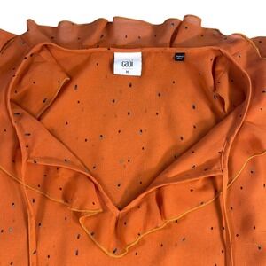 Cabi Sprinkle Top Orange Sleeveless Ruffle Neck Tie Blouse Women's‎ M